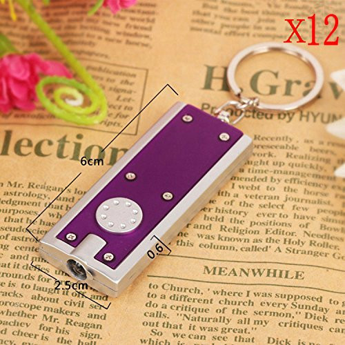 Somnr Keychain flashlight- Mini flashlight LED Camping Keyring Flashlight- Portable Thin  and  Tiny Flash Light Torch Keychain Lamp Key Chain- 45 lumen micro light -- 12Pcs -Purple-
