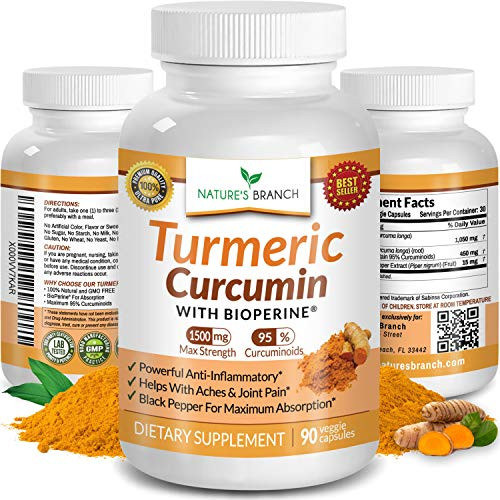 Extra Strength Turmeric Curcumin with BioPerine 1500mg Black Pepper- Joint Pain Relief Supplement- Inflammation Support- Made in USA Tumeric Extract Complex Pills with Organic Powder 90 Vegan Capsules