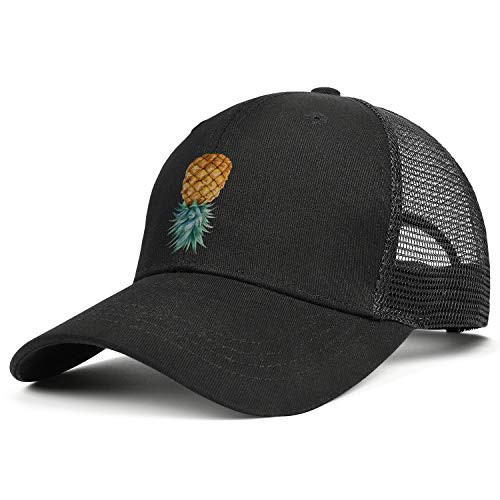 Rkouquhuaqi Upside Down Pineapple Adjustable Cotton Baseball Cap Trucker Hat Snapback Golf Hat Mesh Cap-Black-