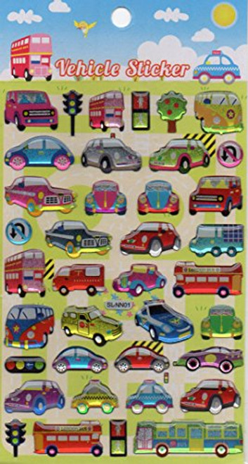 3D Car Beatle Bus Taxi Traffic coloful sticker decal 1 sheet Dimensions- 15 cm x10 cm