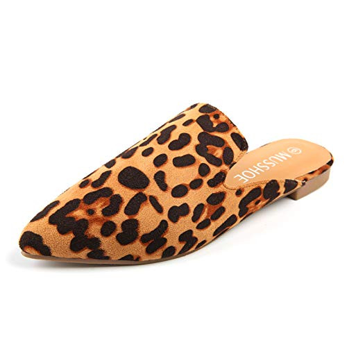 MUSSHOE Mules for Women Slip On Comfortable Pointed Toe Womens Loafers Women's Flats for Women's Mules  and  Clogs-Leopard 6