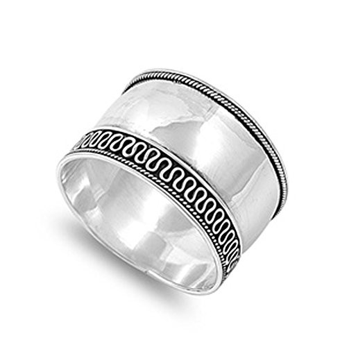 Sterling Silver Women's Bali Ring Wide 925 Band Rope Swirl Design Size 6