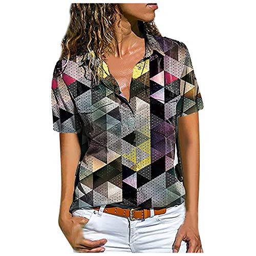 Aniywn Women's Button Down Tops Shirt Lapel Neck Vintage Floral Printing Casual Pocket Short Sleeve Tunic Tee Shirt Yellow