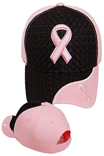 Pink Ribbon Baseball Cap Breast Cancer Awareness Black Hat