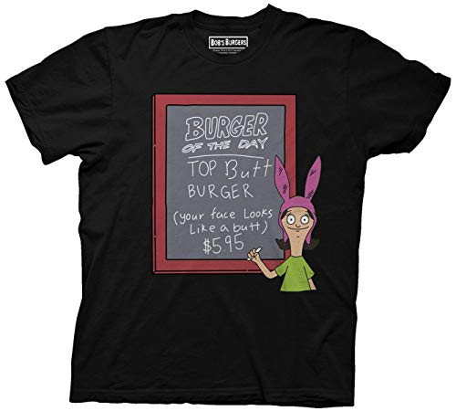Mens Bob's Burgers Logo T-Shirt - Bob's Burgers Mens Fashion Shirt - Bob- Tina and Louise Belcher -Black Chalkboard- Large- Mens Bob's Burgers Logo T-Shirt - Bob's Burgers Mens Fashion Shirt - Bob- Tina and Louise Belcher -Black Chalkboard- Large-