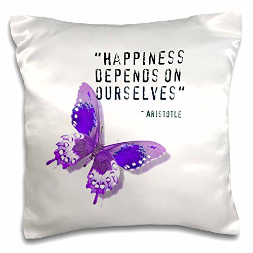 3D Rose Happiness Quote Purple Butterfly Inspiration Spirituality Design Pillowcase- 16inch x 16inch