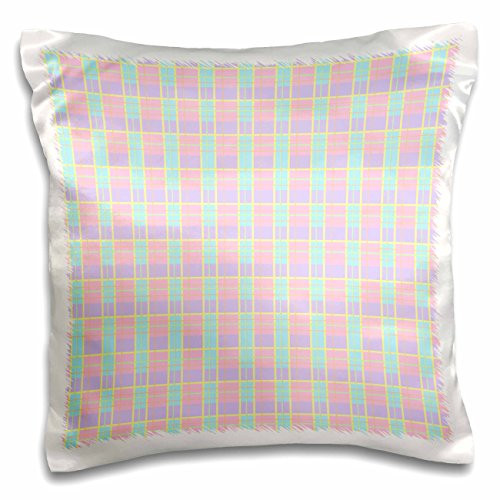3dRose Small Pastel Plaid-Pink Blue Purple Pillow Case- 16 x 16