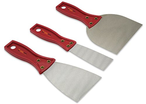 3 Piece Drywall Taping Knife and Scrapper Set, Includes 1-1/2 Inch Stiff Putty Knife, 3 Inch Stiff Steel Metal Wall Scraper, 4-1/2 Inch Drywall Flexible Steel Taping Knife