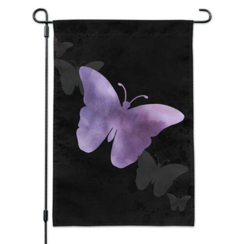 Georgia Barnard Seasonal Garden Flag- 28 x 40 Inch Outdoor Flag- Garden Banner- Purple Butterfly Watercolor Silhouette Garden Yard Flag