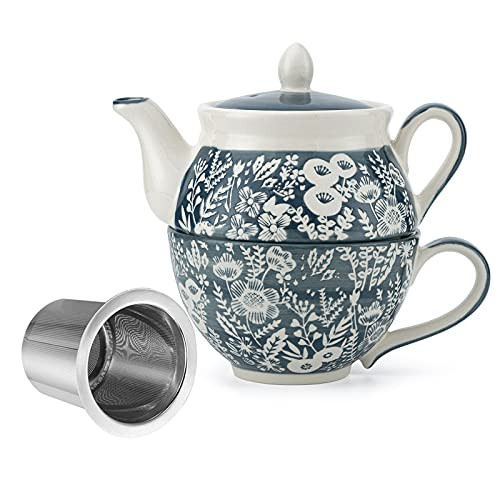 Taimei Teatime Tea Set- 15 fl.oz Teapot for One with Cup- Grey Tea Gift Sets- Ceramic Teapot Set- Tea Sets for Women
