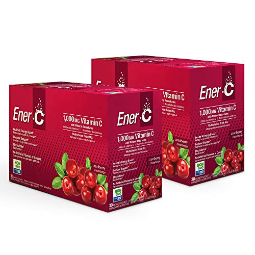 Ener-C - Natural Vitamin C 1000mg Immune Support- Drink Mix Powder Packets with Electrolytes for Hydration- Cranberry- 60 Packets