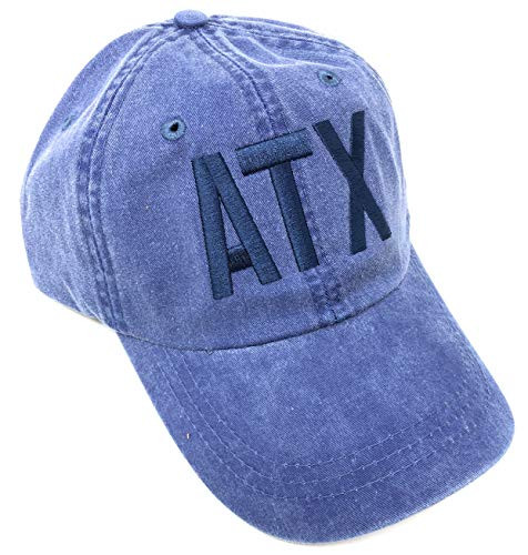 Custom Monogrammed ATX AustinBergstrom International Airport Code Baseball Hat -Pigment Dyed Royal with Navy Thread-