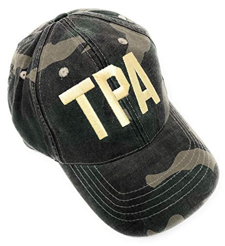 Custom Monogrammed TPA Tampa International Airport Code Baseball Hat -Pigment Dyed Camoflauge with Creme Thread-