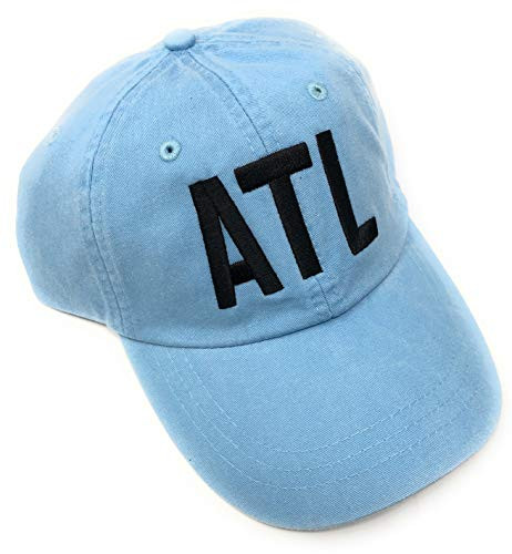 Custom ATL Atlanta HartsfieldJackson Airport Code Hat -Pigment Dyed Baby Blue with Black Letters-