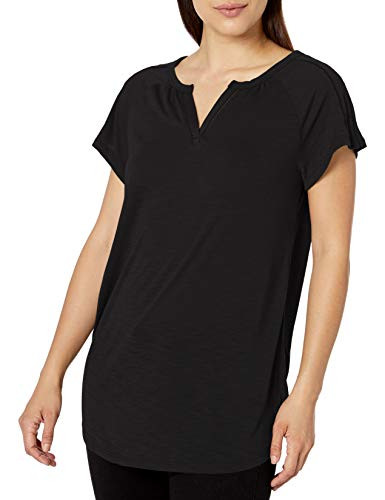 Hanes Women's Short Sleeve Peasant Henley Tee- Black- 2X Large