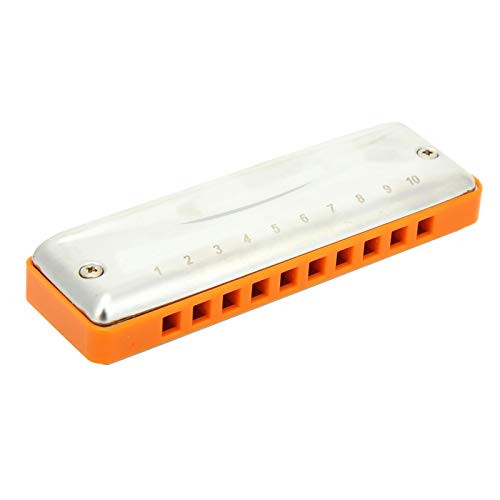 Mouth Organ Bb Key- Blues Harmonica 10 Holes Stainless Steel Mini Harmonica for Beginner Kids or Adult-Orange-