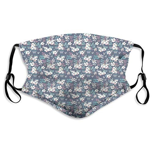 Neat Floral Pattern Soft Tones Leaves Spring Romance Ornaments Print Reusable Face Mask Balaclava Washable Outdoor Nose Mouth Cover for Men Women and teen