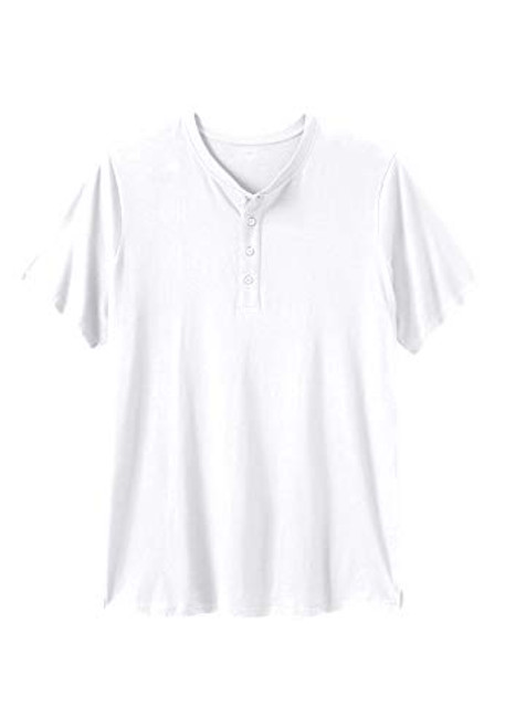 KingSize Men's Big  and  Tall Shrink-Less Lightweight Henley Longer Length T-Shirt - Tall - 4XL- White Henley Shirt