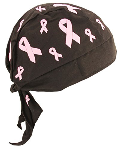 Hiphopville Pink Ribbon Breast Cancer Awareness Skull Cap Bandana Headwrap with Tie