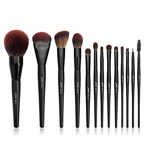 Jessup MUA Makeup Brushes Set 13pcs- Professional Vegan Foundation Powder Contour Blush Highlight Eyeshadow Blending Concealer Spoolie EyeLiner Brush- Phantom Black T300