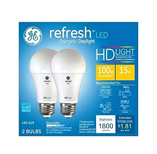 GE Refresh LED 100 watt Equivalent A19 Energetic Daylight Dimmable LED Bulb -2 Pack-