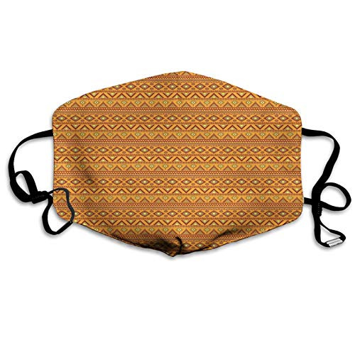 Comfortable Windproof Mask-Aztec- Folkloric Borders Triangle Motifs with Circles and Abstract Sun- Orange Yellow Burgundy-Printed Facial Decorations For Adult