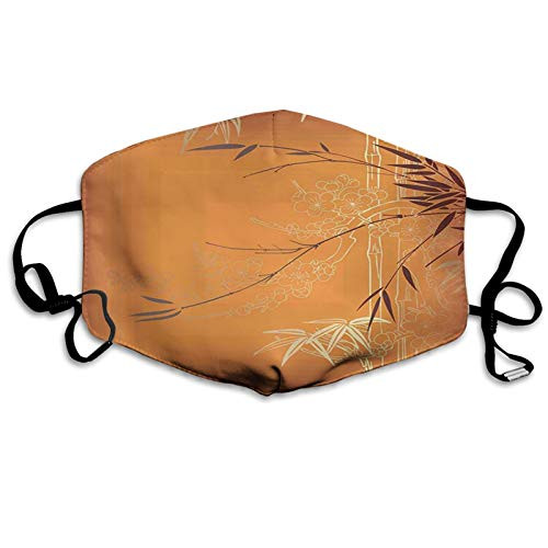 Comfortable Windproof Mask-Bamboo- Bamboo Branches Flowers Illustration in Vivid Color Eastern Nature Theme-Orange Yellow Brown-Printed Facial Decorations For Adult