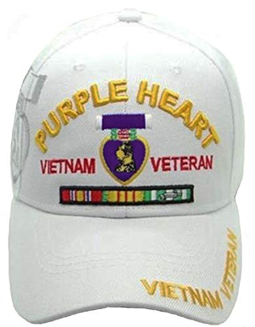 Purple Heart Baseball Cap with Vietnam Veteran- White Hat- Includes a Bumper Sticker Purple Heart Baseball Cap with Vietnam Veteran- White Hat- Includes a Bumper Sticker