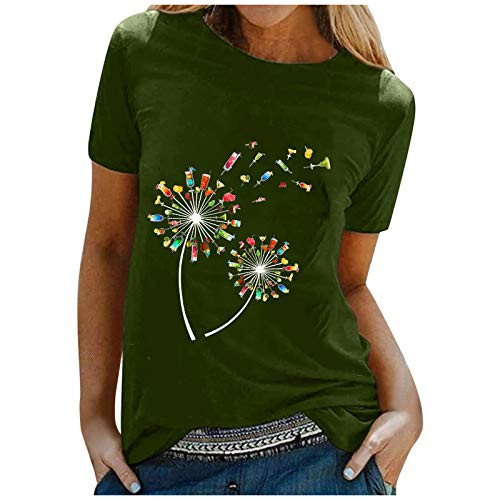 Iusun Women Short Sleeve Tops T-Shirt Blouse Summer Casual Letter Printing O-Neck Plus Size Loose Tunic