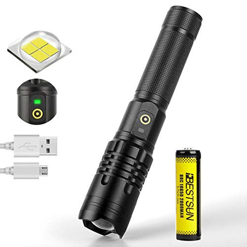 6000 Lumens XHP50 LED Flashlight-Powerful XHP50 Rechargeable Handheld Flashlights Tactical Lamp Torch Waterproof Zoomable Torch Lamp for Hiking- Camping- Emergency- Traveling