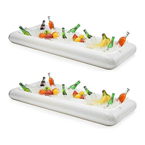 Inflatable Ice Serving Bar Salad Buffet Tray Food Drink Cooler for Picnic Luau Pool Party with Drain Plug, 2 Pack