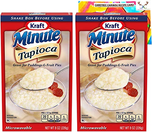 Minute Tapioca Bundle. Includes Two -2- 8oz Packages of Kraft Minute Tapioca and an Authentic Carefree Caribou Tapioca Pudding Recipe Card