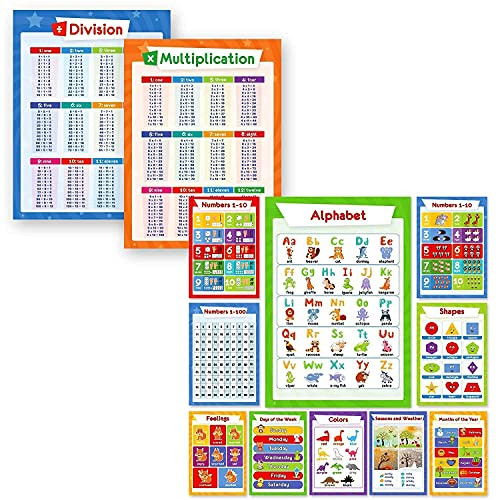 Multiplication Chart and Division Poster  and  11 Educational Posters for Toddlers
