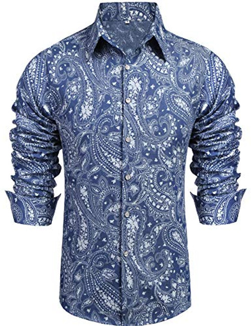 Daupanzees Mens Paisley Fashion Long Sleeve Street Wear Denim Designer Bandanna Polyester African Dashiki Luxury Print Button Up Casual Shirts -Blue-Big Paisley M- Daupanzees Mens Paisley Fashion Long Sleeve Street Wear Denim Designer Bandanna Polyester African Dashiki Luxury Print Button Up Casual Shirts -Blue-Big Paisley M-