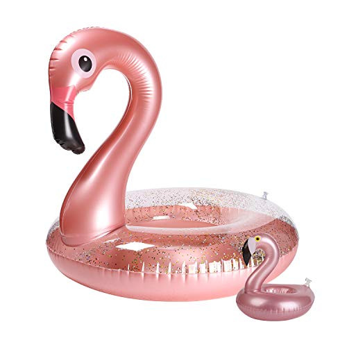 Grobro7 Giant Inflatable Flamingo Pool Float Elegant Vinyl Swimming Floaty Pool Toy with Glitters Party Tube Outdoor Water Lounge Inflatable Raft with Flamingo Pool Drink Holder for Adults & Kids(M)
