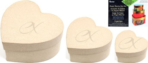 Darice Paper Mache 3 piece Box Set - Hearts - 4", 5" & 6"