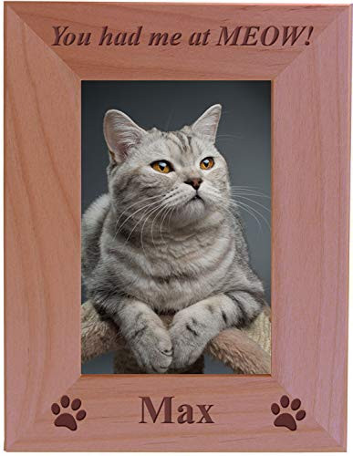 You had me at Meow - Custom Engraved Wood Picture Frame - Add Your Cats Name -4x6 Vertical-