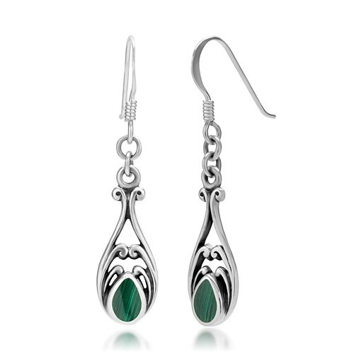 925 Sterling Silver Dangle Hook Earrings ? Chuvora Jewelry ? Green Gemstone Filigree 925 Sterling Silver Dangle Hook Earrings ? Chuvora Jewelry ? Green Gemstone Filigree