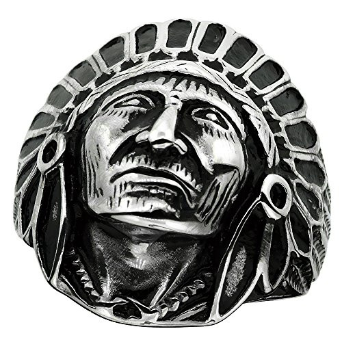 Surgical Stainless Steel Biker Ring Indian Chief Head 1 3/16 inch Wide- Size 9.5