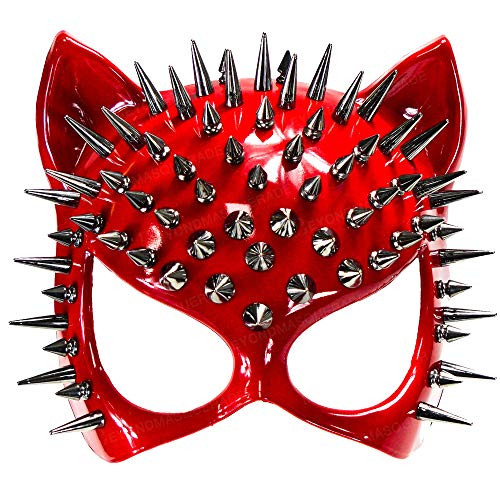 Steampunk Cat Mask Spike Men Women Cat Woman Masquerade Animal Mask Halloween Costume Cosplay Red