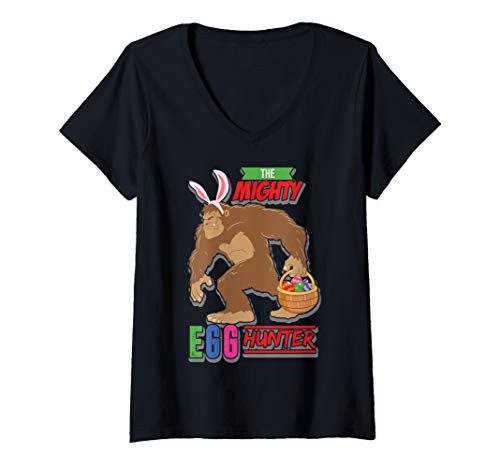 Womens Bigfoot Egg Hunter - Easter Bunny Basket Holiday Sasquatch V-Neck T-Shirt Womens Bigfoot Egg Hunter - Easter Bunny Basket Holiday Sasquatch V-Neck T-Shirt