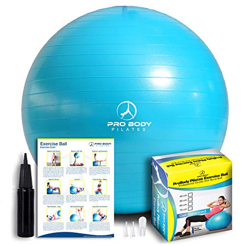 ProBody Pilates Exercise Ball - Professional Grade Anti-Burst Fitness- Balance Ball for Yoga- Birthing- Stability Gym Workout Training and Physical Therapy - Work Out Guide Included -Teal- 65cm-
