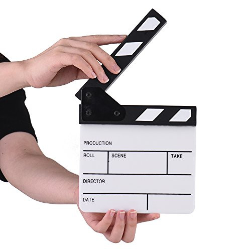 Action Cut Board,Andoer Acrylic Clapboard Dry Erase Compact Size TV Film Movie Director Cut Action Scene Clapper Board Slate