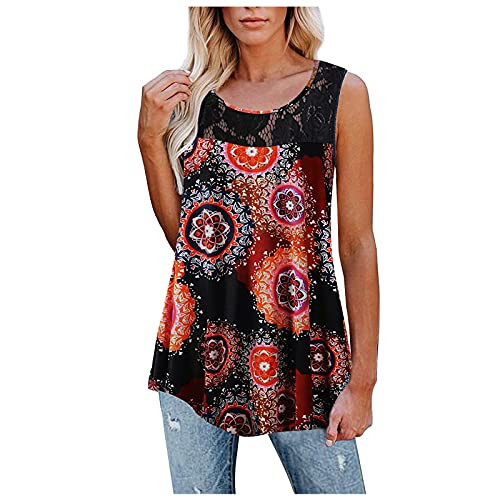 Plus Size Tank Tops for Women Summer Casual Sleeveless Lace Shirts Loose Tunic Crew Neck Blouse Shirt