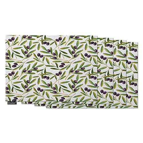 Moslion Berry Place Mats Set of 4 BlackBerry Olive Tree Branch Green Leaf Herb Botany Table Placemats 12x18 Inch Cotton Linen for Dining Room Kitchen Home Decor