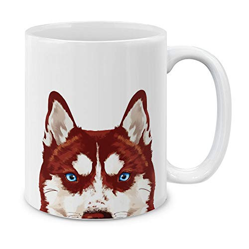 MUGBREW Red Siberian Husky Dog White Ceramic Coffee Mug Tea Cup, 11 OZ