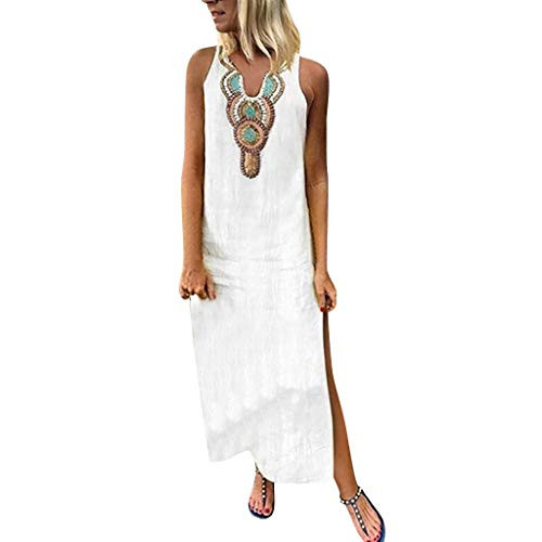 Shakumy Women Boho Print Sleeveless V Neck Long Maxi Dress Casual Loose Summer Split Hem Baggy Kaftan Sundress Tunic Dress White Shakumy Women Boho Print Sleeveless V Neck Long Maxi Dress Casual Loose Summer Split Hem Baggy Kaftan Sundress Tunic Dress White