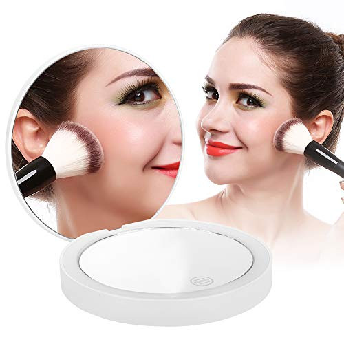 Foldable LED Makeup Mirror- Portable Magnifying Mirror- Double-Sided for Girls Woman Home Travel-white-