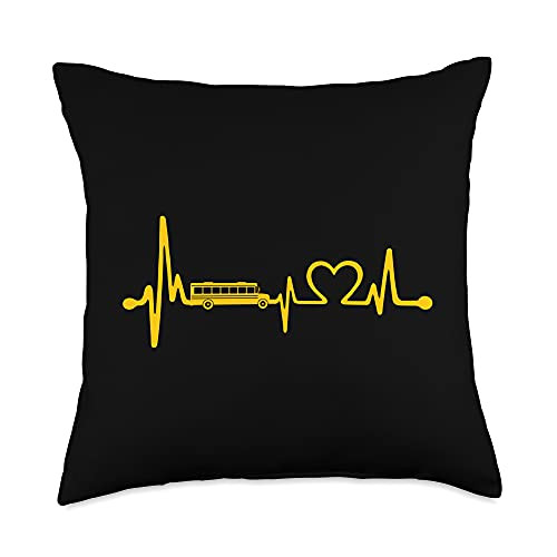 Funny School Bus Driver Gifts Love School Bus Heartbeat Throw Pillow- 18x18- Multicolor