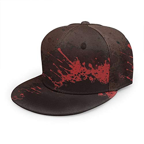 NiYoung Women Men Adjustable Snapback Hat Trucker Hat Hip Hop Hat Fashion Flat Bill Brim Baseball Cap -Classic Horror Blood Splatter Black Red-
